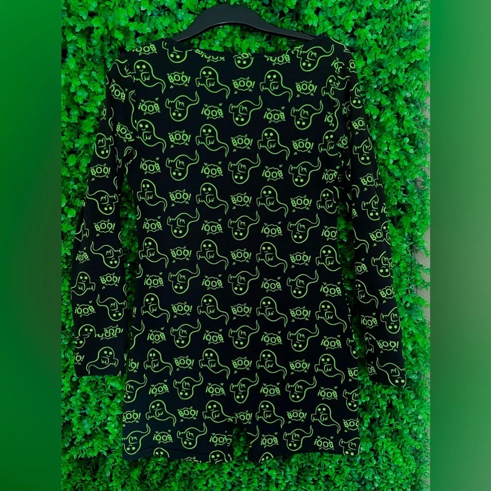 Shosho Romper Women's Large Pajamas Black Green Ghost Boo Halloween